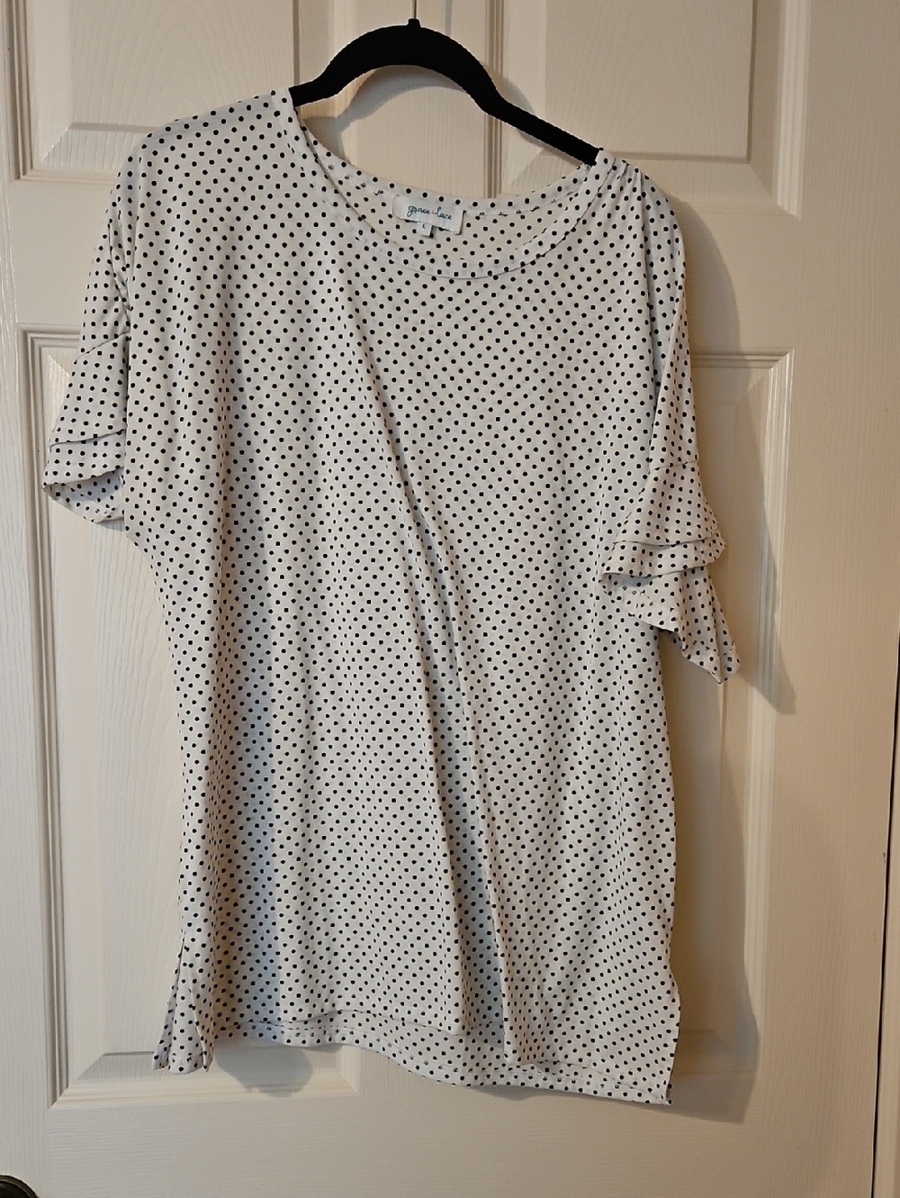 Grace & Lace White Short Sleeve Tee with Black Polka Dots